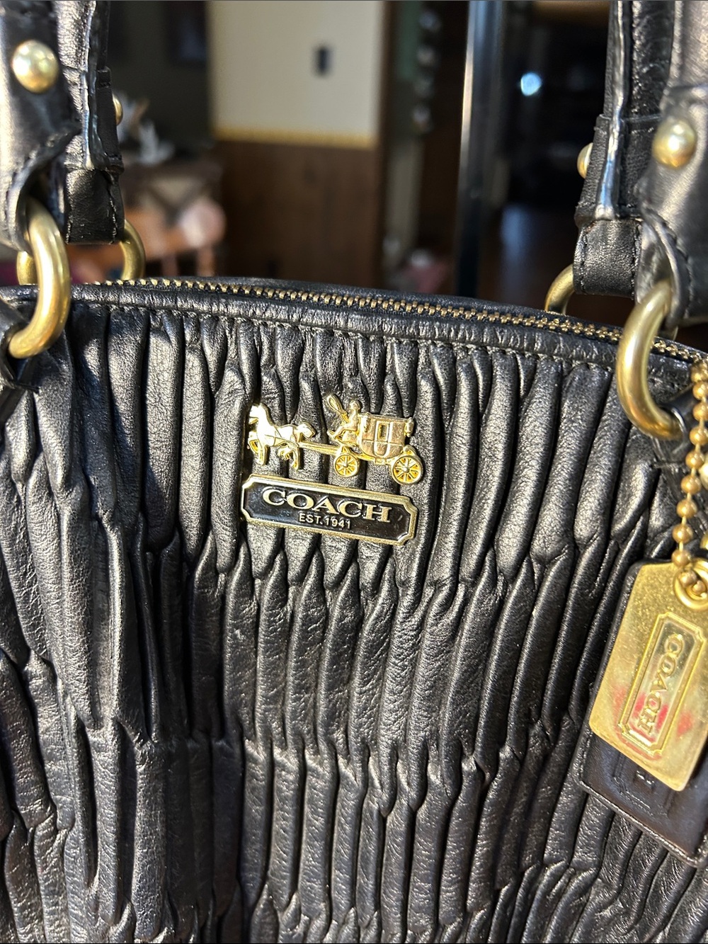 2010 Coach Madison Sophia Black Ruched Leather Satchel with Gold Hardware - Picture 2 of 14